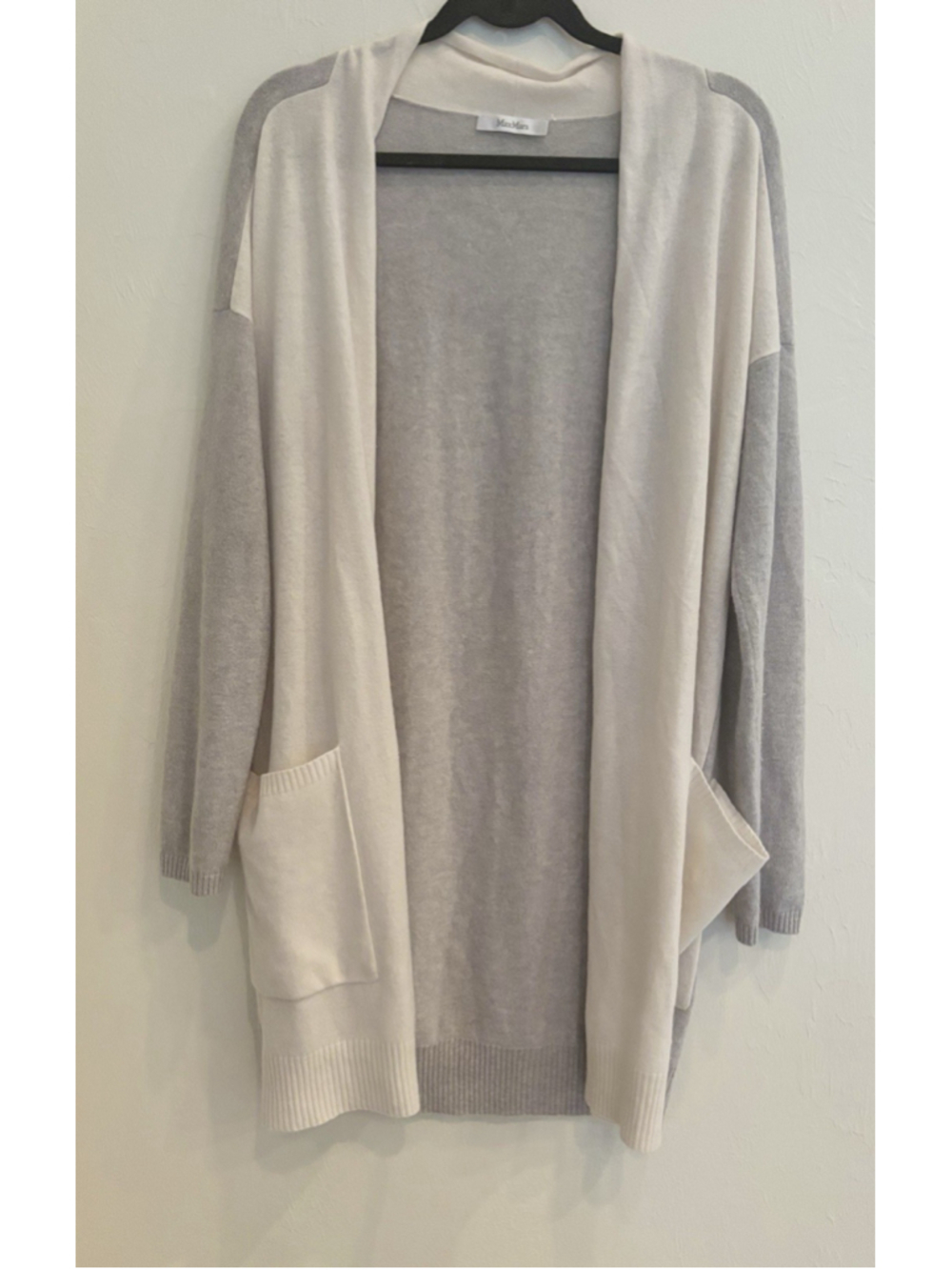 Max Mara Open Longline Cardigan Pockets Cream Quiet Luxury Italy Womens Sz M/L